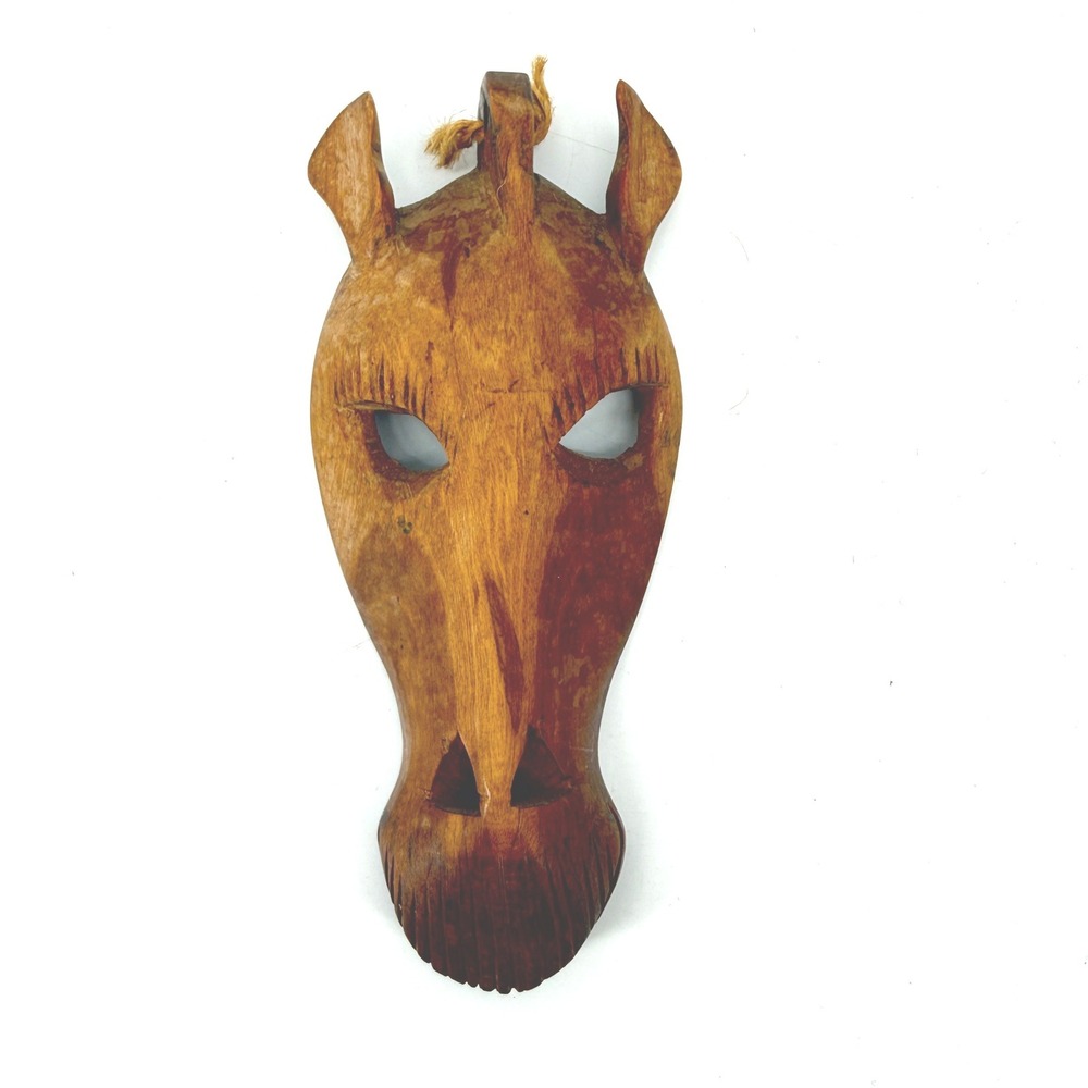 Giraffe Wooden Animal African Mask Small Brown Hand Carved Folk Art Wall Decor